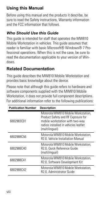 MW810 Mobile Workstation User Guide - Motorola Solutions