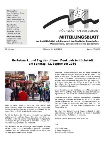 Herbstmarkt und Tag des offenen Denkmals in Höchstädt am ...