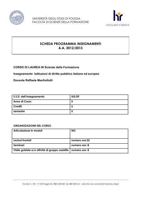 Istituzioni di diritto pubblico italiano ed europeo - FacoltÃ  di Scienze ...