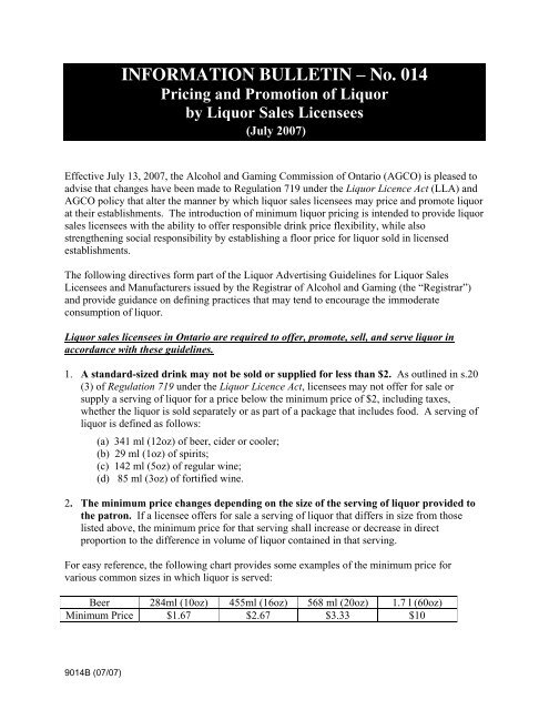 Pricing and Promotion of Liquor by Liquor Sales Licensees