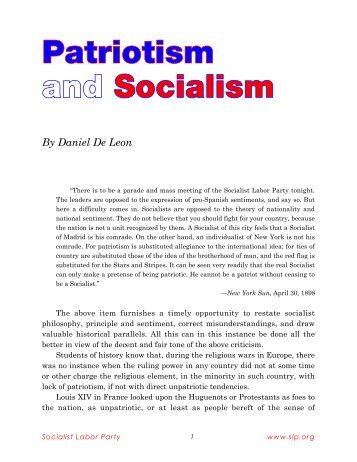 Patriotism and Socialism By Daniel De Leon