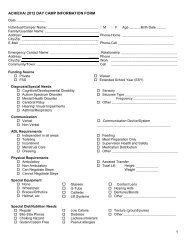 CAMP ACHIEVA/ DAY CAMP INFORMATION FORM