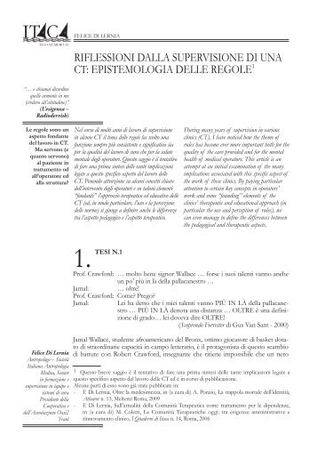 Epistemologia delle regole - Felice Di Lernia - Cura e Cultura