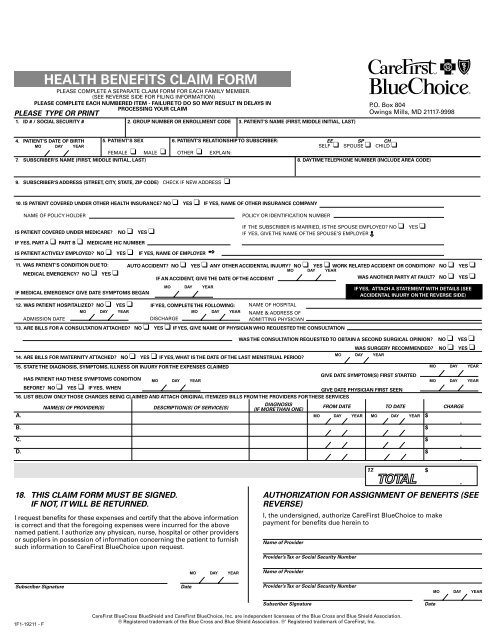 Carefirst Health Benefits Claim Form 2009 Fill Out Sign Online Dochub ...