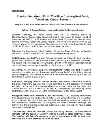 Consim Info raises USD 11.75 Million from Mayfield Fund, Yahoo ...