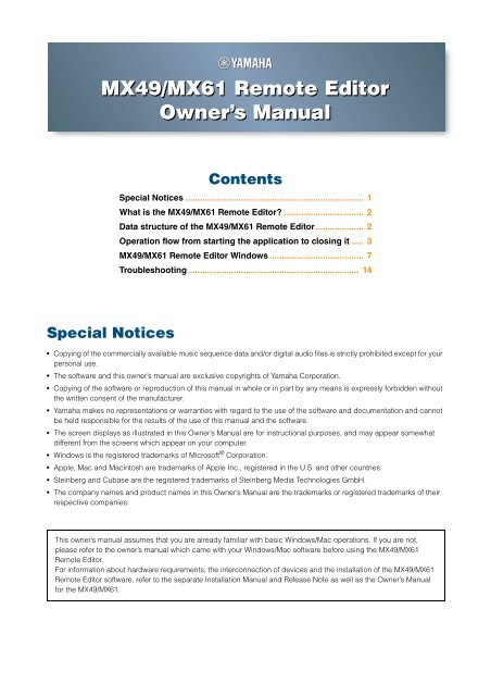 MX49/MX61 Remote Editor Owner's Manual - Motifator.com