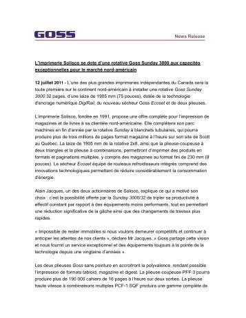 News Release L'imprimerie Solisco se dote d ... - Goss International