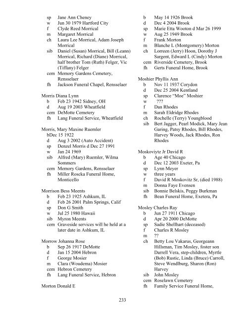 Area Obituaries 2002 - 2004 (.pdf) - Jasper County, Indiana