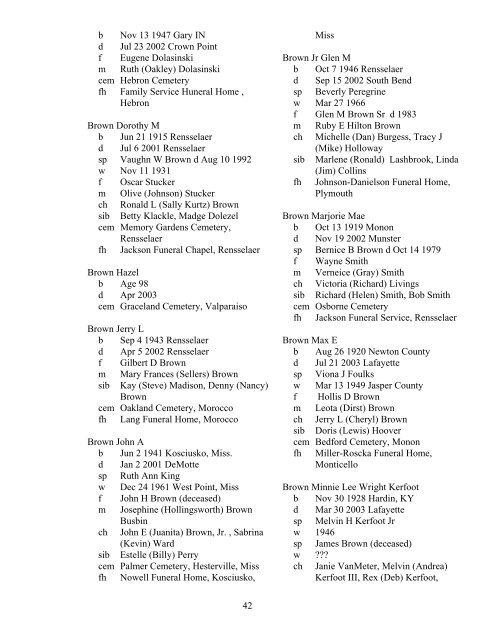Area Obituaries 2002 - 2004 (.pdf) - Jasper County, Indiana