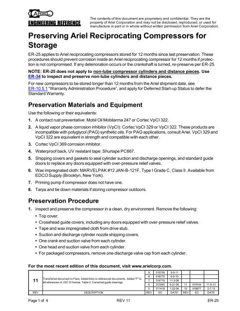 Preserving Ariel Reciprocating Compressors for ... - Ariel Corporation