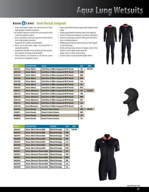 Aqualung Shot Fx Size Chart