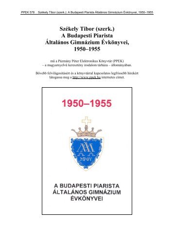 A Budapesti Piarista ÃltalÃ¡nos GimnÃ¡zium ÃvkÃ¶nyvei, 1950â1955