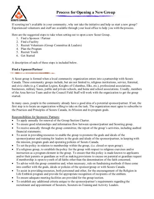 Procedure For Starting a New Group - Scouts Canada