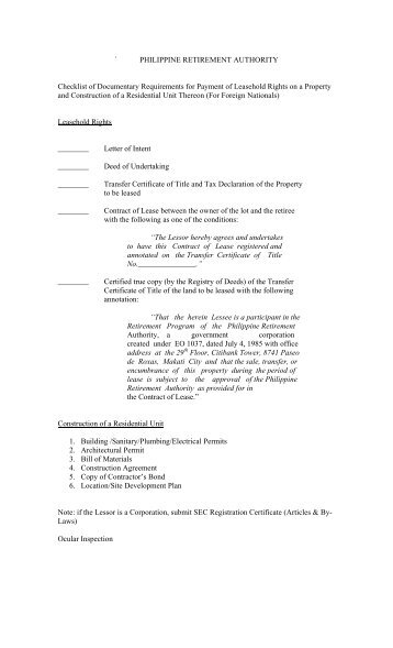 ` PHILIPPINE RETIREMENT AUTHORITY Checklist of Documentary ...