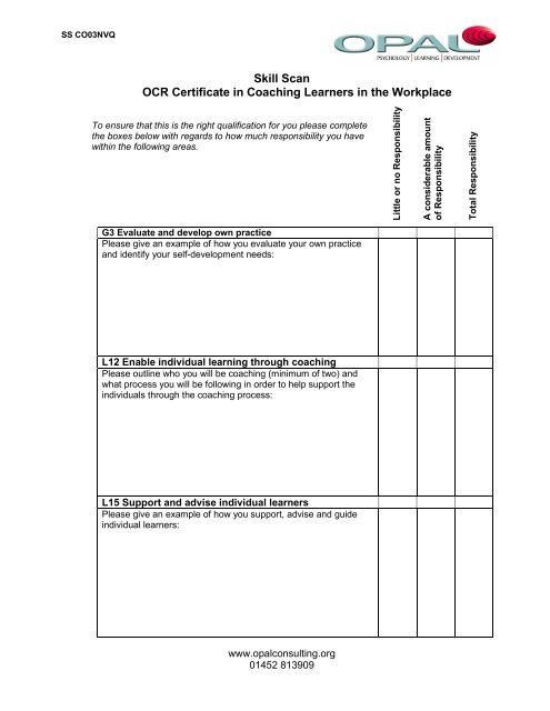 Skill Scan OCR Certificate in Coaching Learners ... - Opal Consulting