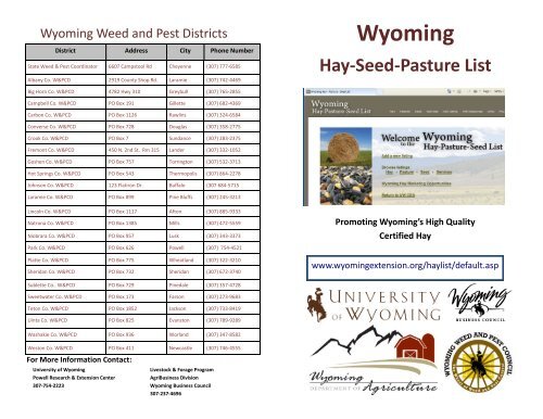 Learn about the Wyoming Hay-Seed-Pasture List Brochure