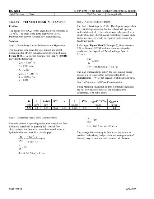 1000 Hydraulics Chapter - Ministry of Transportation