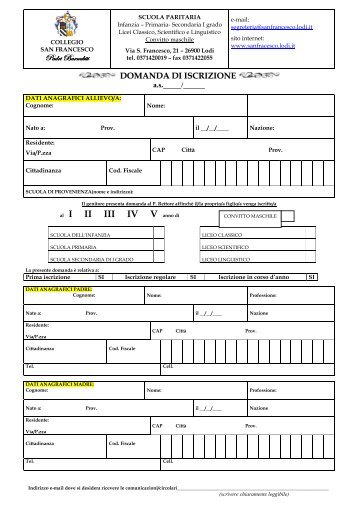 Modulo iscrizione Collegio San Francesco Lodi - Centro Servizi ...