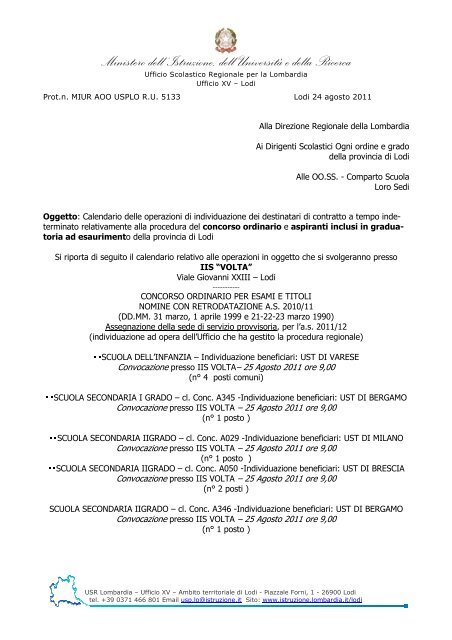 Scarica il calendario nomine in ruolo docenti 2011-12