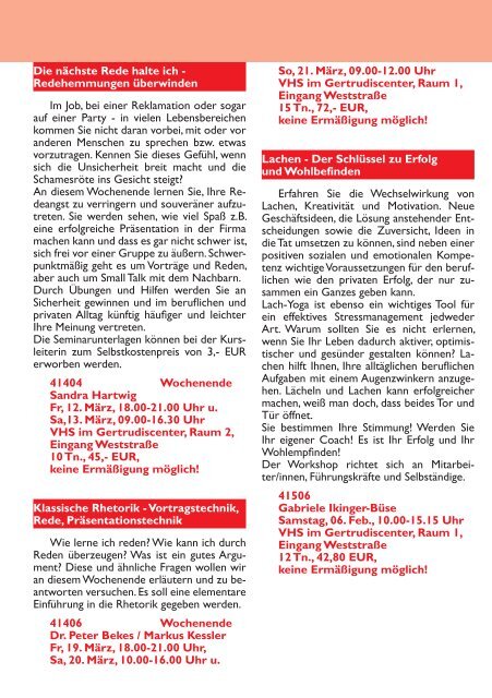 Kursprogramm 1. Halbjahr 2010 VHS in ... - Volkshochschule Bochum