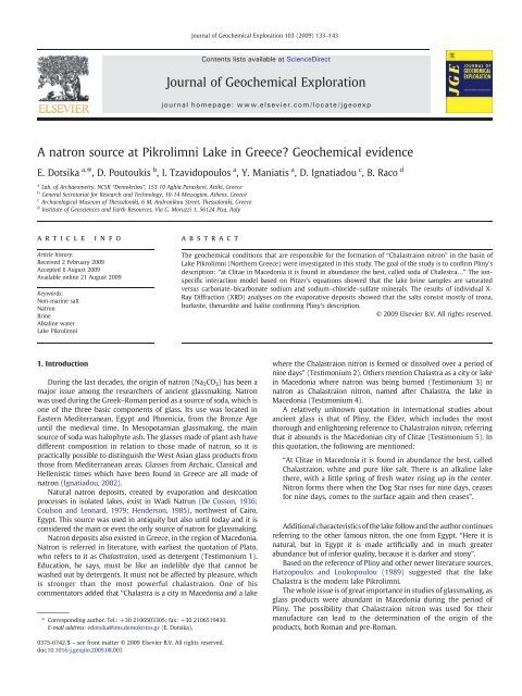 A natron source at Pikrolimni Lake in Greece? Geochemical evidence