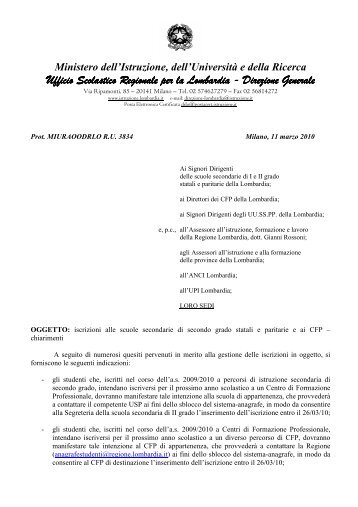 Nota USR - Centro Servizi Amministrativi di Lodi