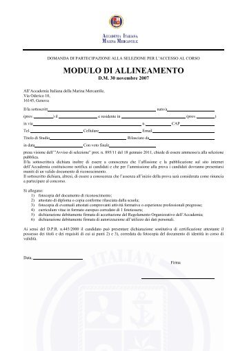 Modulo di iscrizione pdf - Accademia Italiana Marina Mercantile