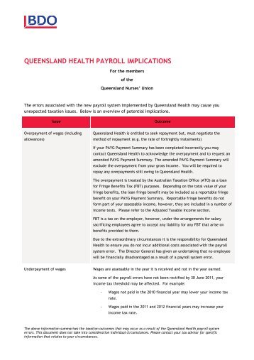 queensland health payroll implications - Queensland Nurses Union