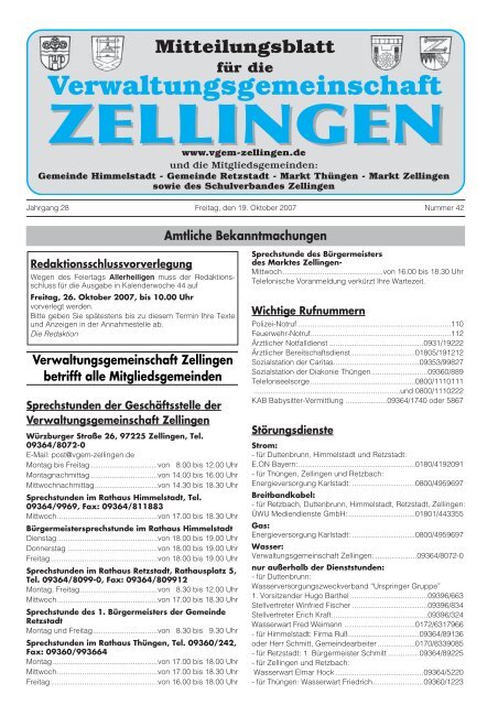 Amtliche Bekanntmachungen Verwaltungsgemeinschaft Zellingen