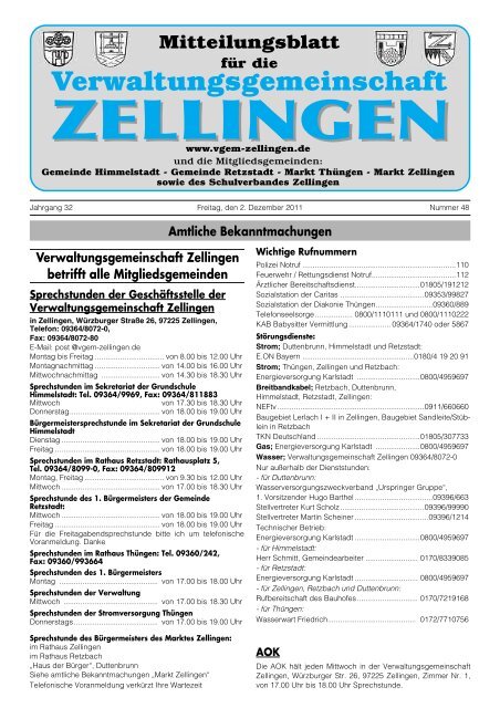 Amtliche Bekanntmachungen - Verwaltungsgemeinschaft Zellingen