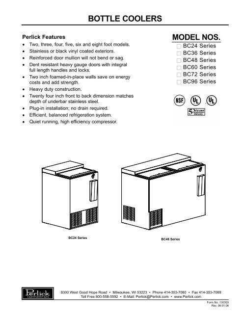 BOTTLE COOLERS - KCL Cutsheets