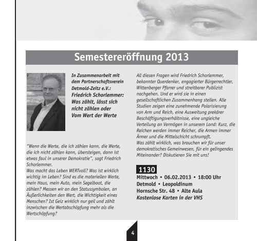 Semestereröffnung 2013 - Volkshochschule Detmold