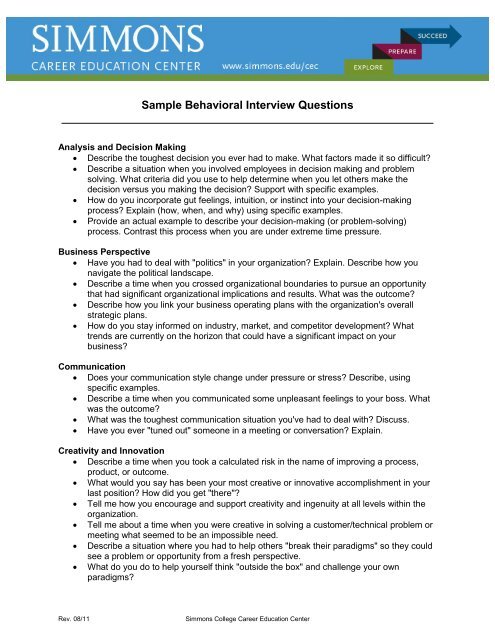 Competency-Driven Interview Questions - Simmons College