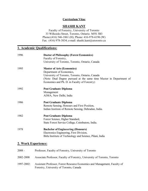 Full CV July 2008 - Faculty of Forestry - University of Toronto