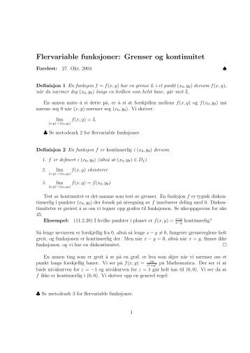 Flervariable funksjoner: Grenser og kontinuitet - Of the Clux