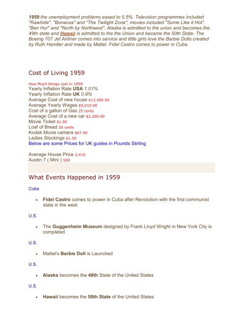 Cost of living 1959 what events happened in 1959 ahs1962