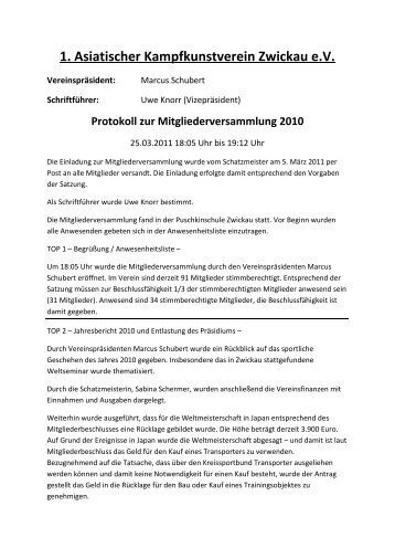 Protokoll zur Mitgliederversammlung 2010 - 1. Asiatischer ...