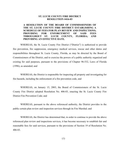 Resolution 416-03 - St. Lucie County Fire District