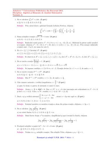 Admitere * Universitatea Politehnica din Bucuresti 2011 Disciplina ...