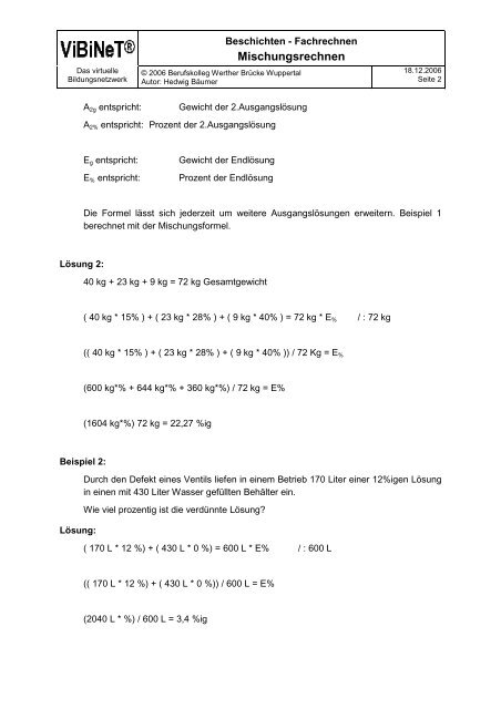 Mischungsrechnen - ViBiNeT
