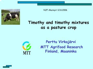 Timothy and timothy mixtures as a pasture crop