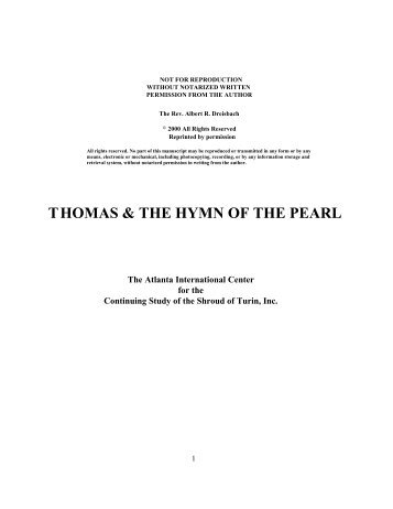 Thomas & the Hymn of the Pearl - The Shroud of Turin Website