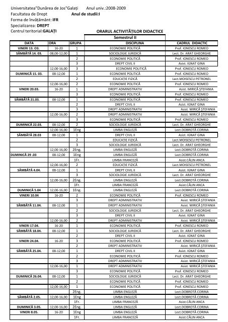 orar IFR I - Facultatea de Drept