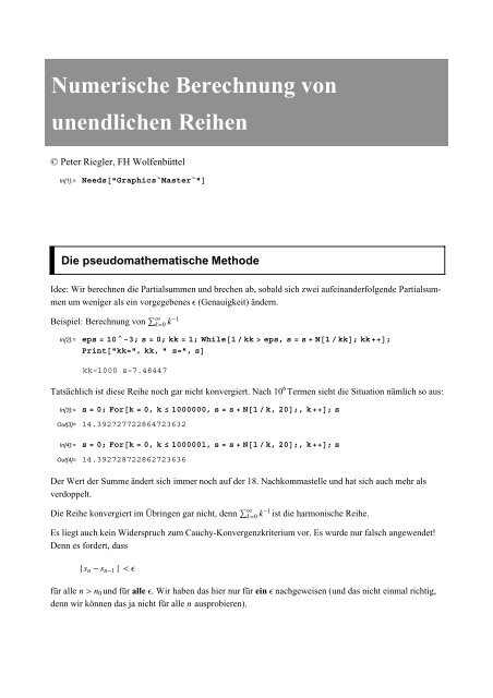 Numerische Berechnung von unendlichen Reihen - Public.fh ...