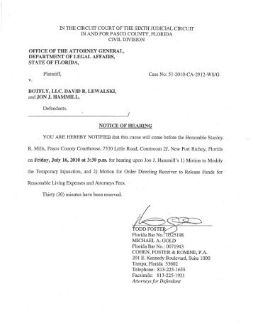 Notice of July 16th Hearing - Botfly Receivership