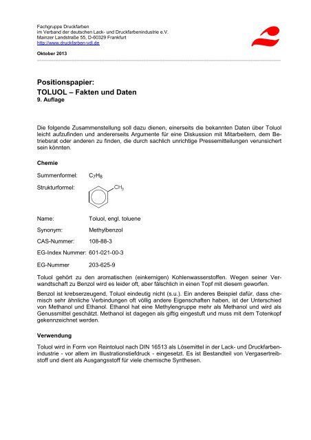 Positionspapier: TOLUOL - VdL Verband der Lackindustrie e.V.