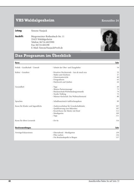 Das Programm im Ãœberblick - VHS Manager