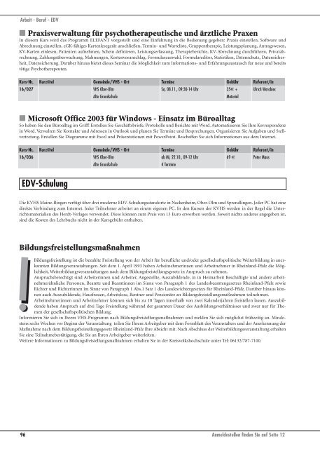 Das Programm im Ãœberblick - VHS Manager