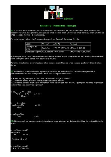 Biometria - Exercícios 2 - Probabilidade - Resolução