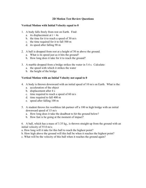 2d Motion Test Review Questions Pdf 2d Motion Test Review Questions Pdf